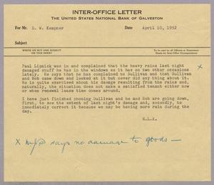 [Inter-Office Letter from Robert Lee Kempner to Daniel Webster Kempner, April 10,1952]