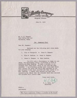 [Letter from W. L. Gatz, Jr. to Daniel W. Kempner, July 21, 1952]