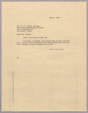 [Letter from Daniel W. Kempner to E. L. Tootil, May 2, 1952]