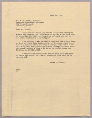 [Letter from Daniel W. Kempner to E. L. Tootil, April 30, 1952]
