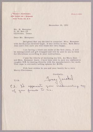[Letter from Tracy Jaeckel to Daniel W. Kempner, November 26, 1952]
