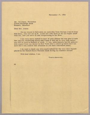 Primary view of object titled '[Letter from Daniel W. Kempner to Irl Jones, November 17, 1952]'.