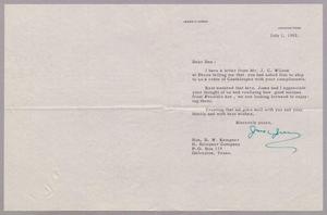 Primary view of object titled '[Letter from Jesse H. Jones to Daniel W, Kempner, July 1, 1952]'.