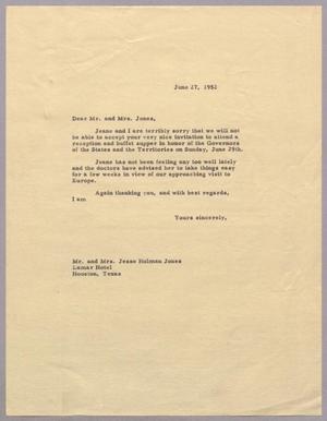 [Letter from Daniel W. Kempner to Mr. and Mrs. Jesse Holman Jones, June 27, 1952]