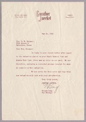 [Letter from Thomas Long to Mrs. Daniel W. Kempner, May 24, 1951]