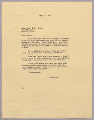 [Letter from Daniel W. Kempner to Alice Baker Jones, May 16, 1952]