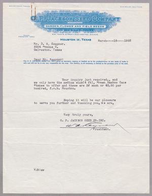 [Letter from O. P. Jackson Seed Co. Inc. to Daniel W. Kempner, March 18, 1952]