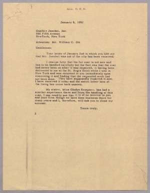 [Letter from Mrs. Daniel W. Kempner to Gunther Jaeckel, Inc., January 8, 1952]
