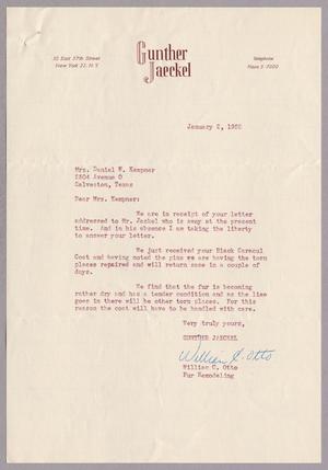 [Letter from Gunther Jaeckel to Mrs. Daniel W. Kempner, January 2, 1952]