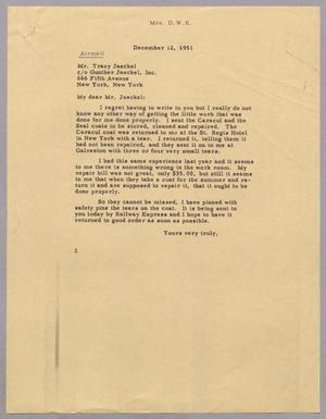 [Letter from Mrs. Daniel W. Kempner to Tracy Jaeckel, December 12, 1951]