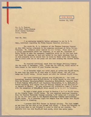 [Letter from A. H. Blackshear, Jr. to Daniel W. Kempner, October 20, 1952]