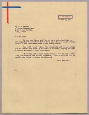 [Letter from A. H. Blackshear, Jr. to Daniel W. Kempner, October 20, 1952]
