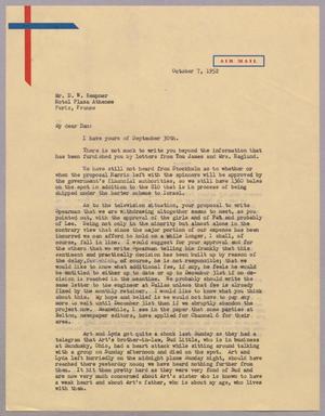[Letter from I. H. Kempner to D. W. Kempner, October 7, 1952]