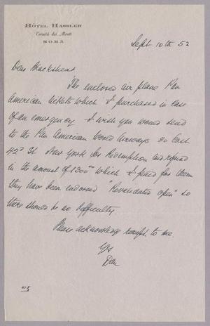 [Handwritten letter from Daniel W. Kempner to A. H. Blackshear, Jr., September 10, 1952]