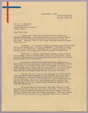 [Letter from Harris L. Kempner to Daniel W. Kempner, September 5, 1952]
