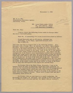 [Letter from D. W. Kempner to S. S. Kay, December 17, 1952]