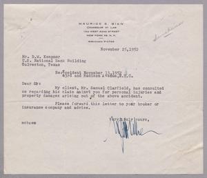 [Letter from Maurice S. Bein to Daniel W. Kempner, November 25, 1952]