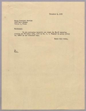 [Letter from A. H. Blackshear, Jr. to Group Hospital Service, November 6, 1952]