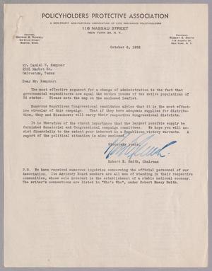 [Letter from Robert E. Smith to Daniel W. Kempner, October 6, 1952]