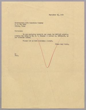[Letter from A. H. Blackshear, Jr. to Southwestern Life Insurance Company, September 27, 1952]