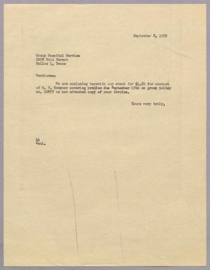 [Letter from A. H. Blackshear, Jr. to Group Hospital Service, September 8, 1952]