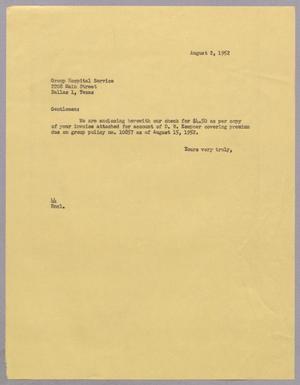 [Letter from A. H. Blackshear, Jr. to Group Hospital Service, August 2, 1952]