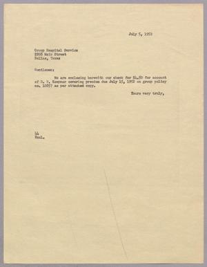 [Letter from A. H. Blackshear, Jr. to Group Hosptial Service, July 5, 1952]