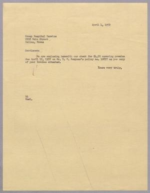 [Letter from A. H. Blackshear, Jr. to Group Hospital Service, April 4, 1952]