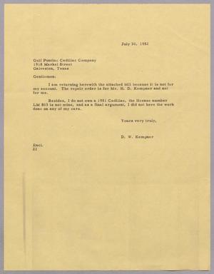 [Letter from Daniel W. Kempner to Gulf Pontiac Cadillac Company, July 30, 1952]