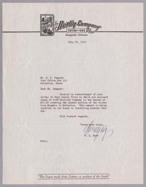 [Letter from W. L. Gatz to Daniel W. Kempner, July 26, 1952]