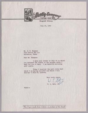 [Letter from W. L. Gatz Jr., to Daniel W. Kempner, July 25, 1952]