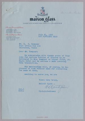 [Letter from Maison Glass to Daniel W. Kempner, July 21, 1952]