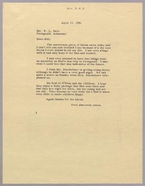 [Letter from Mrs. Daniel W. Kempner to W. L. Gatz, April 17, 1952]