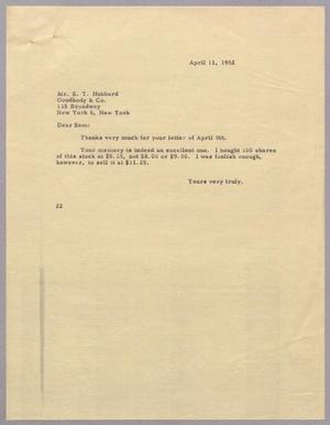 [Letter from Daniel W. Kempner to S. T. Hubbard, April 11, 1952]