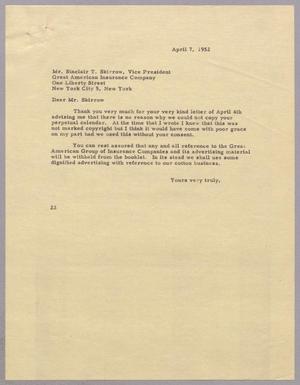 [Letter from Daniel W. Kempner to Sinclair T. Skirrow, April 7, 1952]