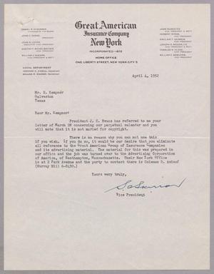 [Letter from Sinclair T. Skirrow to Daniel W. Kempner, April 4, 1952]
