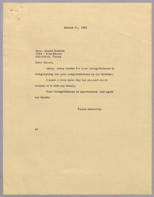 [Letter from Daniel W. Kempner to Mabel Godwin, March 31, 1952]