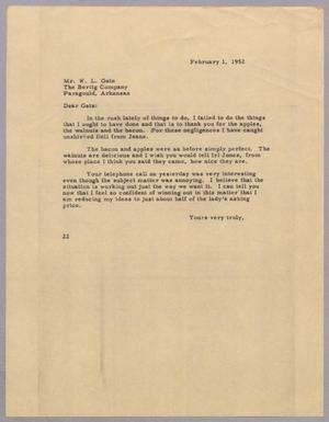 [Letter from Daniel W. Kempner to W. L. Gatz, February 1, 1952]