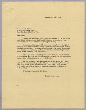 [Letter from Daniel W. Kempner to Mrs. Jacob Hoing, December 15, 1952]
