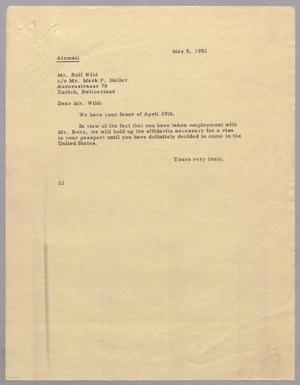 [Letter from Daniel W. Kempner to Rolf Wild, May 5, 1952]