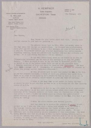 [Letter from Mark F. Heller to Harris Leon Kempner, February 9, 1952]