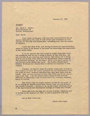 Primary view of object titled '[Letter from Harris L. Kempner to Mark F. Heller, January 23, 1952]'.