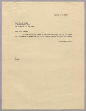 [Letter from A. H. Blackshear, Jr. to Mrs. Jacob Honig, September 2, 1952]