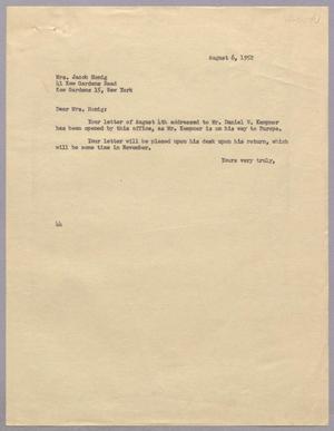[Letter from A. H. Blackshear, Jr. to Mrs. Jacob Honig, August 6, 1952]
