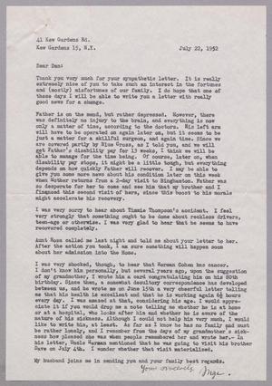 [Letter from Igne Hoing to Daniel W. Kempner, July 22, 1952]