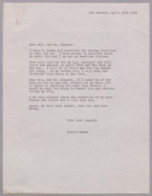 [Letter from Louise Hamon to Mr. and Mrs. Kempner, April 20, 1952]