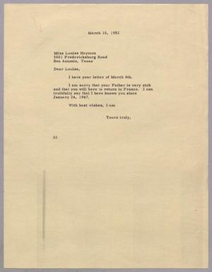 [Letter from Daniel W. Kempner to Louise Haymon, March 10, 1952]