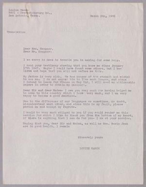 [Letter from Louise Hamon to Mr. and Mrs. Daniel W. Kempner, March 6, 1952, Translation Copy]