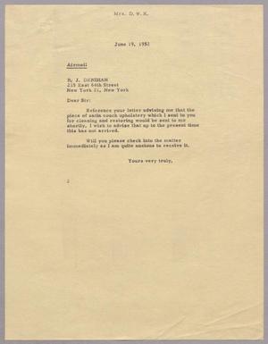 [Letter from Mrs. Daniel W. Kempner to B. J. Denihan, June 19, 1952]