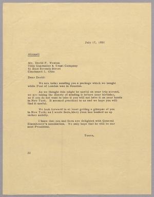 [Letter from Daniel W. Kempner to David F. Weston, July 17, 1952]